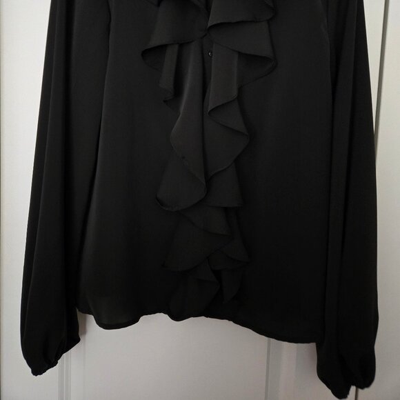 Black Ruffle Front Poets Blouse - Picture 5 of 5